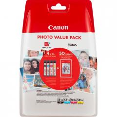 Canon CLI-581 XL C/M/Y/BK Multi Pack + 50 sheets 4x6 Photo Paper (PP-201)
