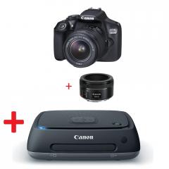 Canon EOS 1300D + EF-s 18-55 mm DC III + EF 50mm f/1.8 STM  + Canon Connect Station CS100 + DSLR