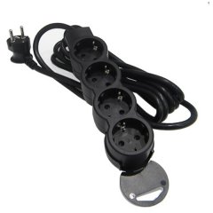 Legrand-Power Strip-Multi-outlet extension-German standard-4x2P+E-unswitched-3m cord-Black.90°