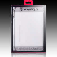 Prestigio Universal Pu leather case PTCL0107A_WH white with zip closure and stand suitable for most