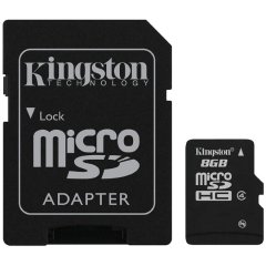 Kingston 8GB microSDHC Class 4 Flash Card + SD Adapter EAN: 740617128147