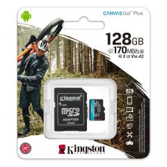 MicroSD card Kingston 128GB microSDXC Canvas Go Plus 170R A2 Class 10 U3 V30 Card + with SD Adapter