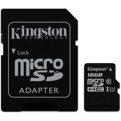 Kingston 16GB microSDHC Canvas Select 80R CL10 UHS-I Card + SD Adapter EAN: 740617274646