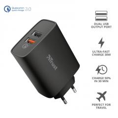 TRUST Qmax 30W Ultra-Fast Dual USB Charger with QC3.0