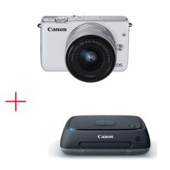 Canon EOS M10 white + EF-M 15-45mm IS STM + Canon Connect Station CS100