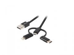 Lanberg 3in1 USB-A(M)->USB MICRO(M)+LIGHTNING(M)+USB-C(M) 2.0 1m