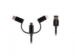 Lanberg 3in1 USB-A(M)->USB MICRO(M)+LIGHTNING(M)+USB-C(M) 2.0 1m