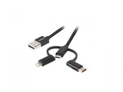 Lanberg 3in1 cable USB-A (M) -> MICRO-B (M) + LIGHTNING (M) + USB-C (M) 2.0 1.8m