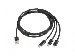 Lanberg COMBO cable USB-A (M) -> MICRO-B (M) + LIGHTNING (M) + USB-C (M) 2.0 1.8m