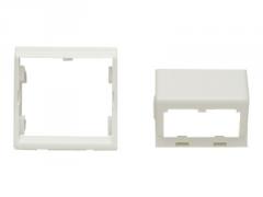 45 x 45mm adapter and one 1/2 size sloped module insert. Depth to rear of module