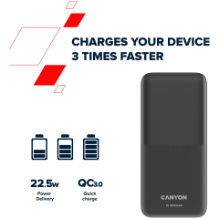 CANYON power bank PB-1010 10000 mAh PD 22.5W QC 3.0 Black