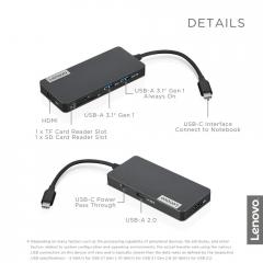 Lenovo USB-C 7-in-1 Hub with 1 x USB2.0/ 1 x HDMI 1.4/ 1 x TF Card Reader/ 1 x SD Card Reader/ 1 x