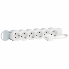 Power Strip - Multi-outlet extension - White/Grey - 6x2P+E - 1.5 m cord. Wall-mounting possibilities