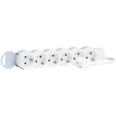 Power Strip - Multi-outlet extension - White/Grey - 6x2P+E - 3 m cord.Wall-mounting possibilities
