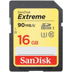 SanDisk Extreme SDHC Card 16GB 90MB/s Class 10 UHS-I U3; EAN: 619659135829