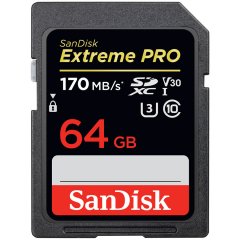 SanDisk Extreme Pro SDXC Card 64GB - 170MB/s V30 UHS-I U3; EAN: 619659169299