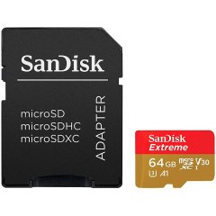 SanDisk Extreme microSDXC 64GB for Action Cams and Drones + SD Adapter 160MB/s A2 C10 V30 UHS-I U3;