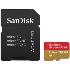 SANDISK Memory Flash cards 64GB Extreme Plus Micro SDXC Class 10/UHS-I U3/Video Speed Class