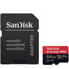 SanDisk Extreme Pro microSDXC 64GB + SD Adapter + Rescue Pro Deluxe 170MB/s A2 C10 V30 UHS-I U3;