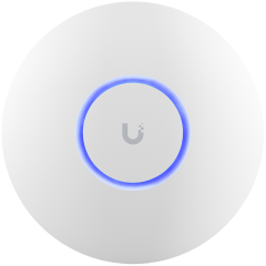 Ubiquiti U6+ access point. WiFi 6 model with throughput rate of 573.5 Mbps at 2.4 GHz and 2402 Mbps